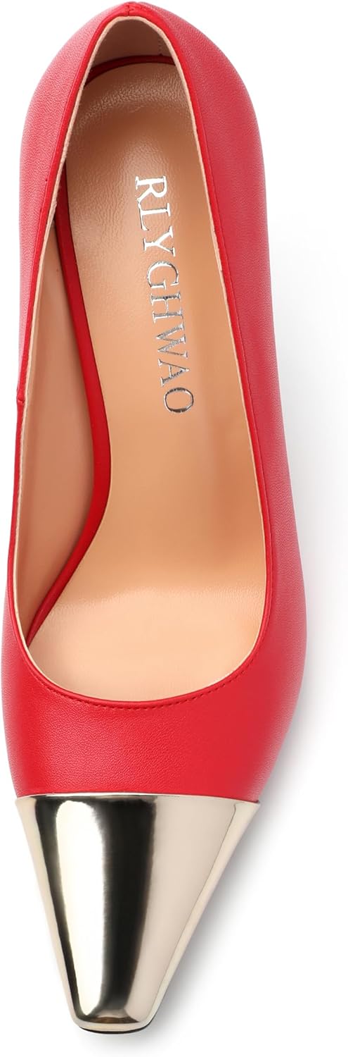 Women's Pumps, Square Toe Chunky High Heels, Slip On Fashion Two Toned Patchwork Womens Shoes for Office Wedding Party