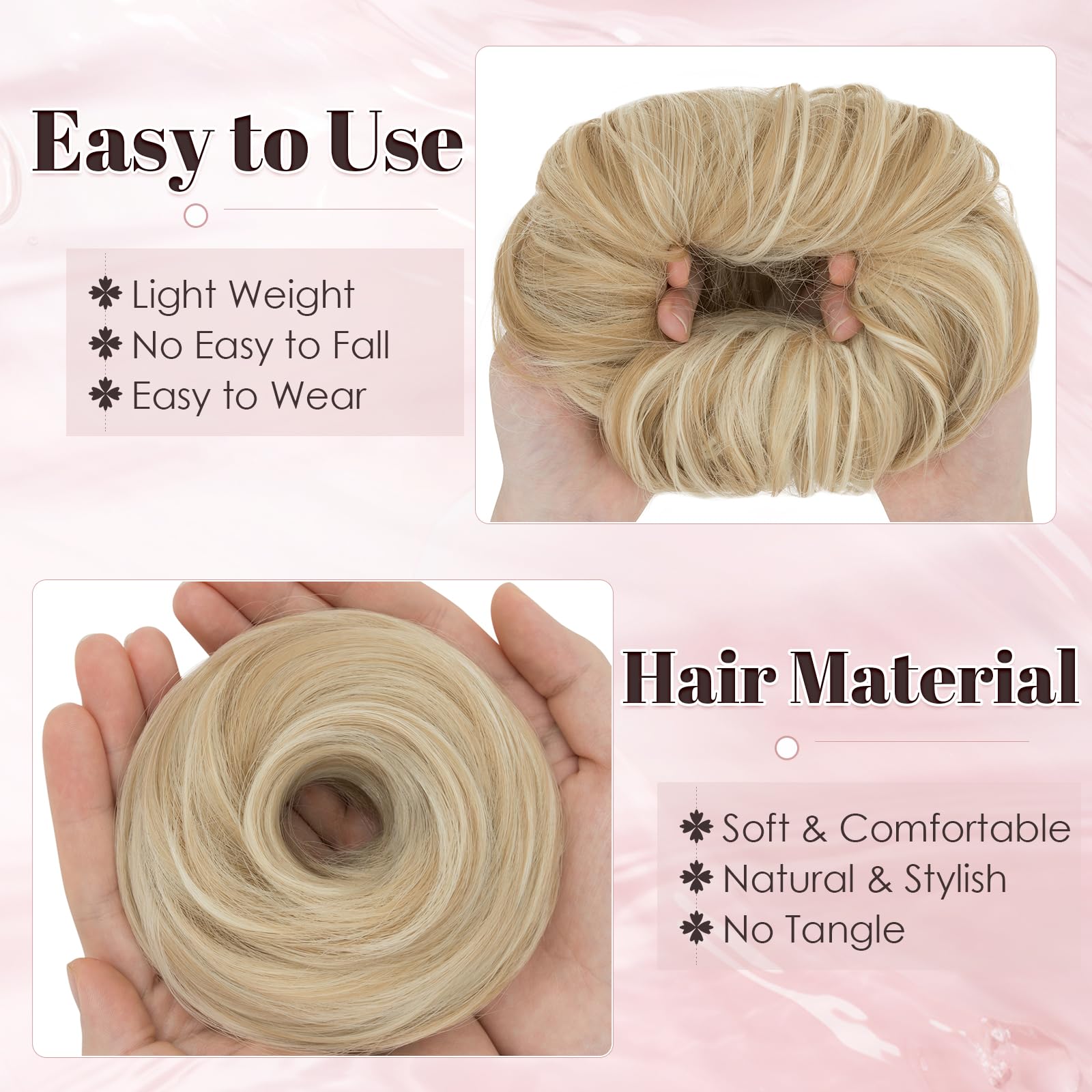 Benehair Messy Bun Scrunchies Curly Hair Hairpiece Synthetic Ponytail Bun Extensions Dirty Blonde Hair Pieces for Women (Dirty Blonde - Image 4