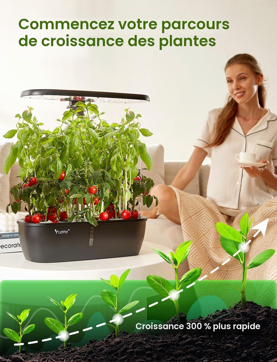 LETPOT Kit de système de Culture hydroponique Classique à 12 dosettes, Jardin d'herbes aromatiques d'intérieur à Del à Spectre Complet de 24 W, Double Modes légumes/Fruits et 2 Niveaux de luminosité