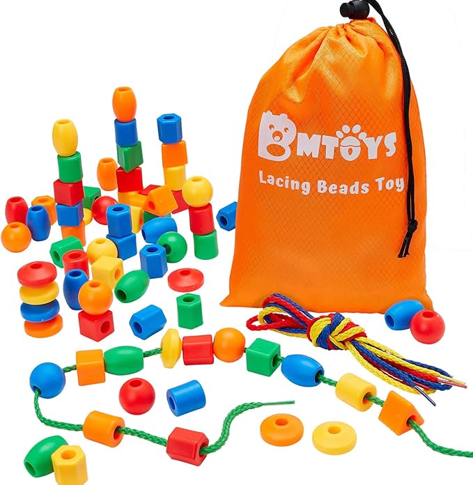BMTOYS Lacing Beads for Kids 70pcs Threading Beads