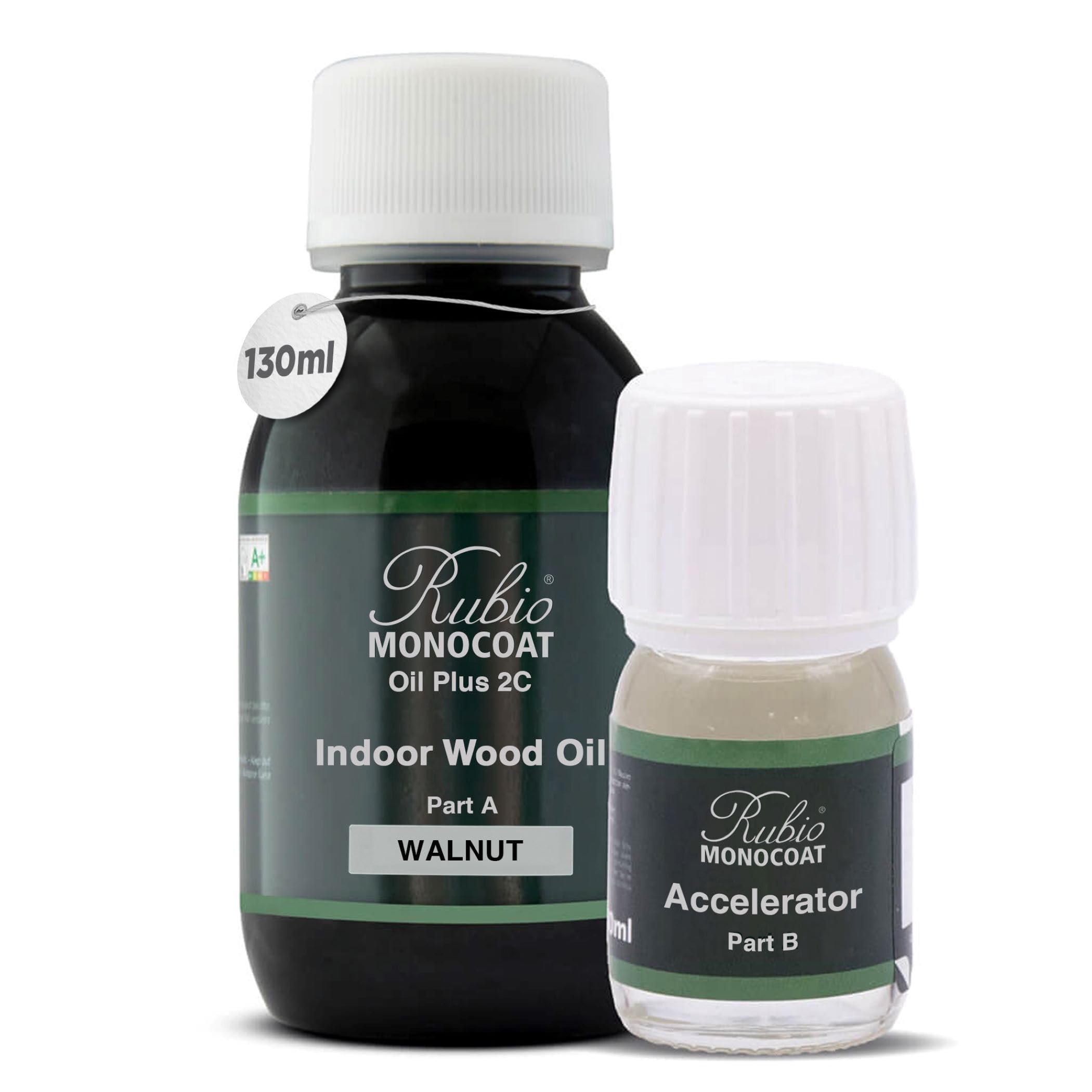 Rubio Monocoat Walnut Oil Plus 2C Wood Finish, 5 M² - | Quick-Dry, Eco-Friendly Linseed Formula For Indoor Surfaces | Includes Accelerator (Part B) | Protector | 130 Ml