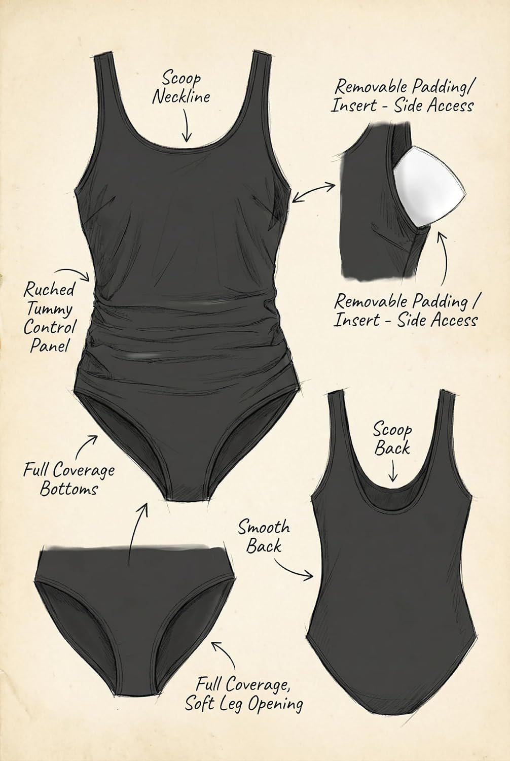 Daci Women Plus Size One Piece Swimsuit Athletic Tummy Control Ruched Bathing Suit with U-Back - Image 6