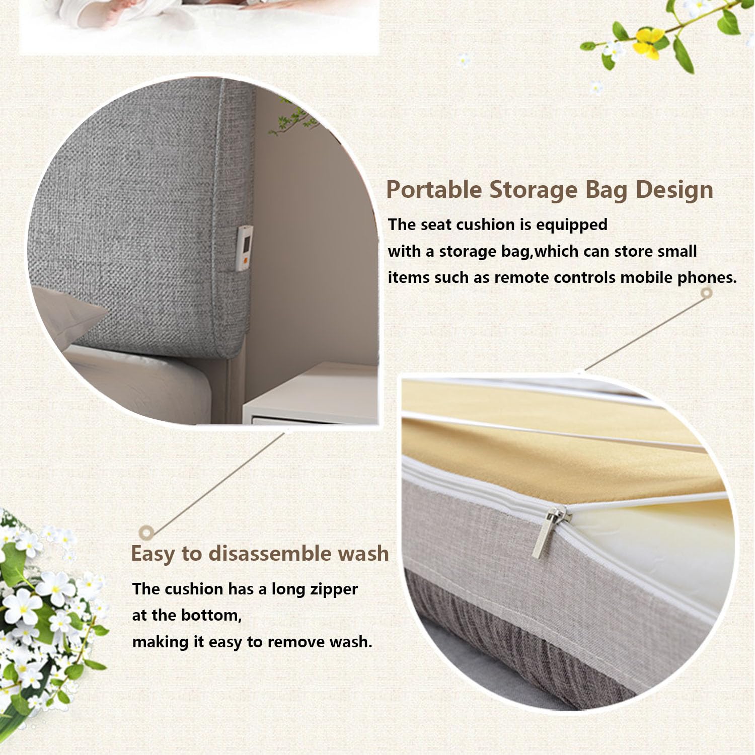 Testata Letto Cuscini,Tessuti di Cotone E Lino,Copri Testata Letto Universale,Copritestiera Protezione Lavabile,Addensare Anti-Graffio Anti-Polvere(180 * 60 * 6cm(Straps),Oatmeal)