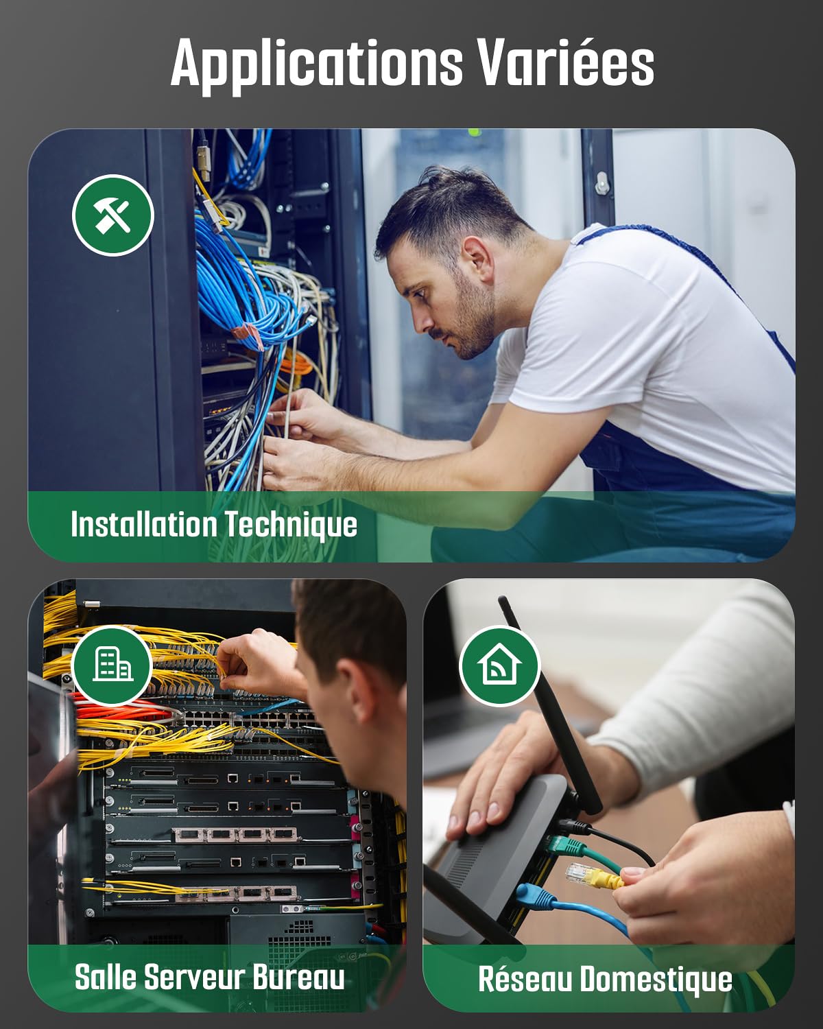 TESMEN TLP-528C Testeur de câbles réseau, RJ11/RJ45, détecteur Ethernet CAT5/CAT6 avec test de continuité & QC, localisateur LAN et téléphonique, idéal pour maintenance des câbles – Vert