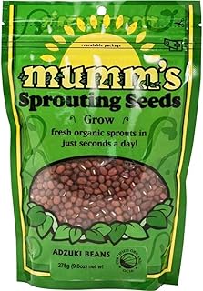 Organic ADZUKI Beans (FÈVES ADZUKI) Sprouting Seeds, Mumm's - Large Size: 275 Grams - High Germination Rate - Rich in Protein, Amino acids, Iron, niacin, and Calcium - Resealable Bag
