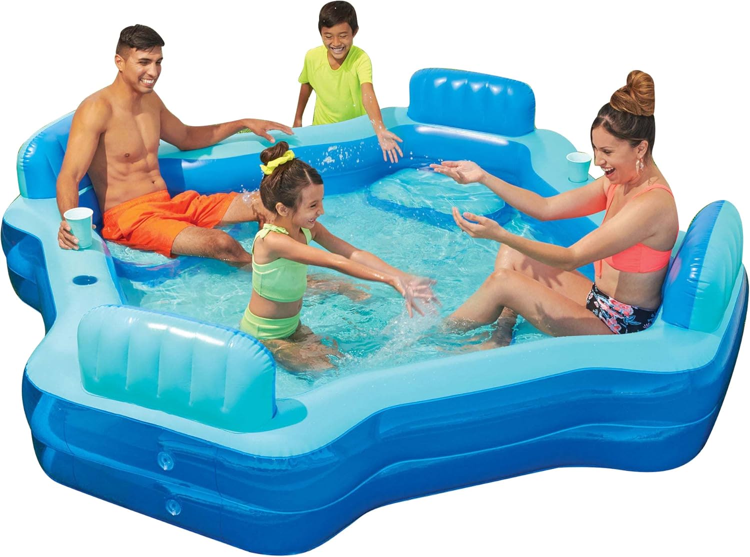 Square Inflatable Deluxe Comfort Family Pool, Blue, Ages 6 and Up, Unisex