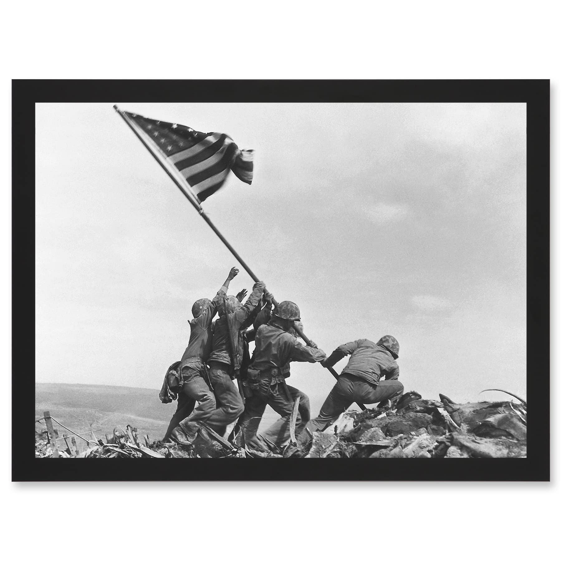 Artery8 Rosenthal Raising Flag Iwo Jima Iconic WWII Photo A4 Artwork Framed Wall Art Print