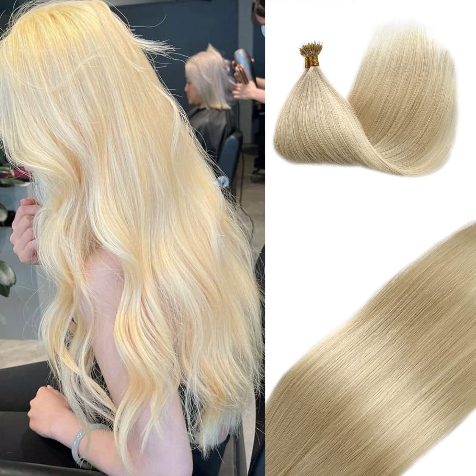Smavida Nano Tip Human Hair Extensions Light Blonde Nano Ring Remy Hair Extensions Platinum Blonde Straight Nano Bead Hair Extensions 100% Real Human