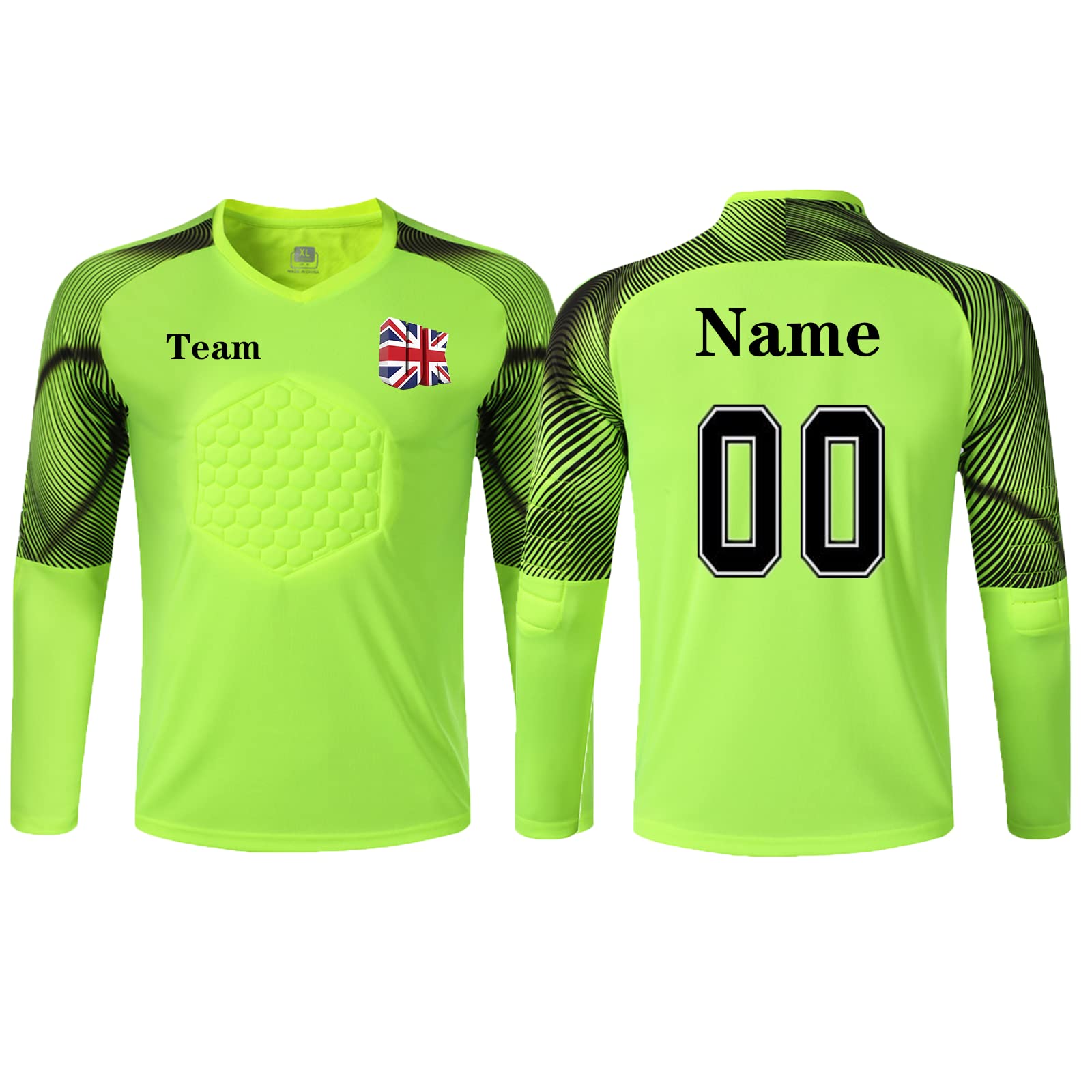 Personalised Football Goalkeeper Tops with Any Name Number Team Logo Personalised Goalie Jersey for Kids Adult Green