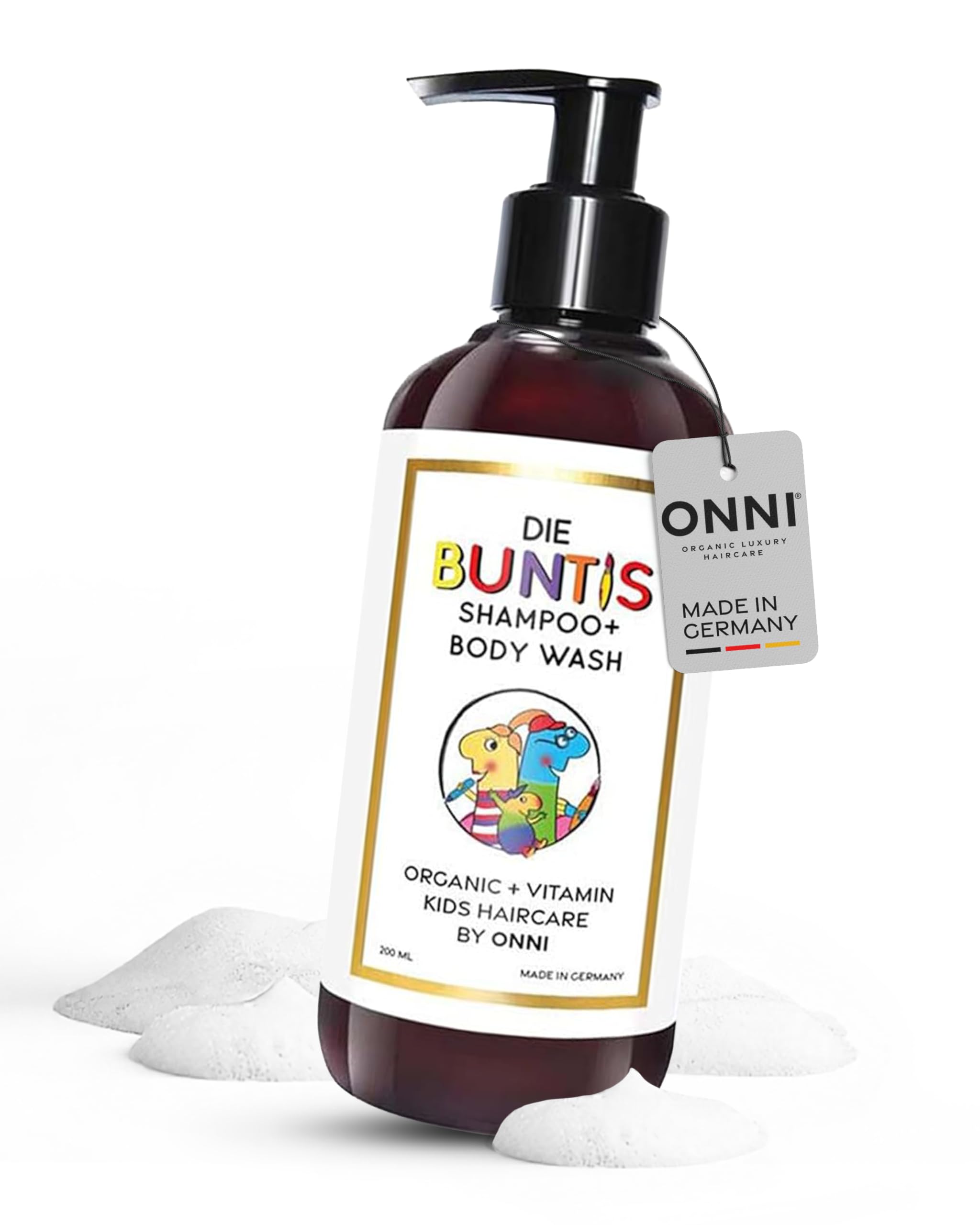ONNI – Kindershampoo 2-in-1 Formel Kids Shampoo & Body Wash 200ml – Kinder Vitamin Shampoo sanfte Haarpflege für empfindliche Kopfhaut – Ohne Augenbrennen – vegan, ohne Sulfate, Silikone & Parabene