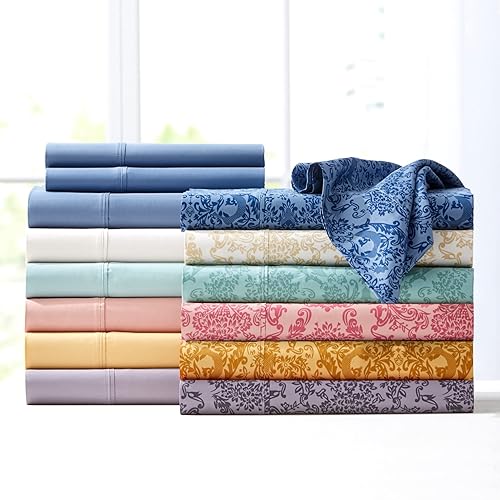 Miniatura 2 de BrylaneHome Damasco impreso 1000-TC - Juego de sábanas de 6 piezas, tamaño matrimonial, damasco dorado
