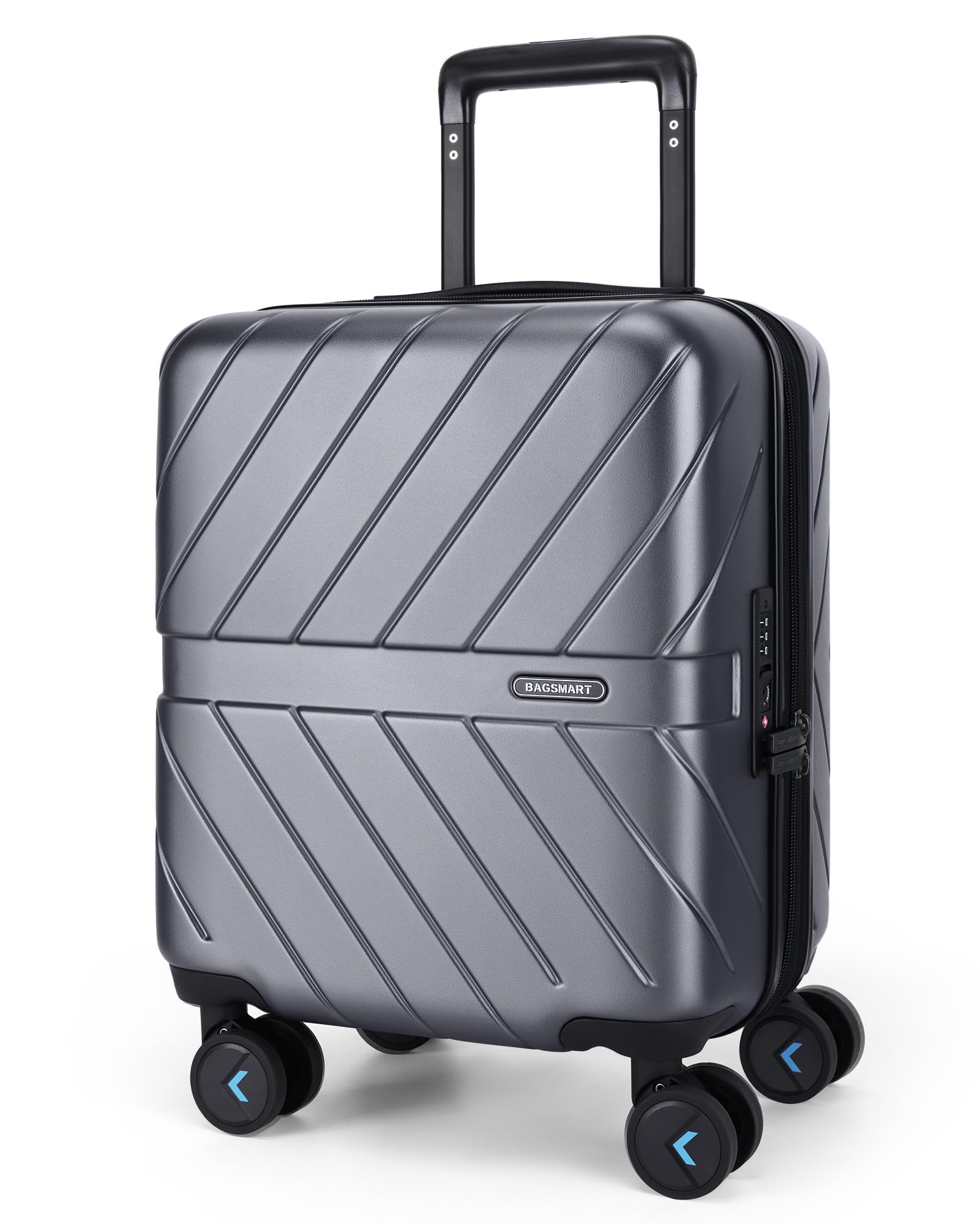 BAGSMART Underseat Carry On luggage Airline approved, 16-inch Hardsiade Underseater Travel Suitcase with Spinner Wheels Lightweight Overnight Bag Small Rolling Carry-on for Women, Charcoal Grey