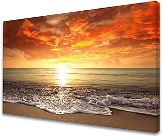 Baisuart-S0169 Canvas Prints Wall Art Sunset Ocean Beach Pictures Photo Paintings for Living Room Bedroom Home Decorations Modern Stretched and Framed Seascape Waves Landscape Giclee Artwork