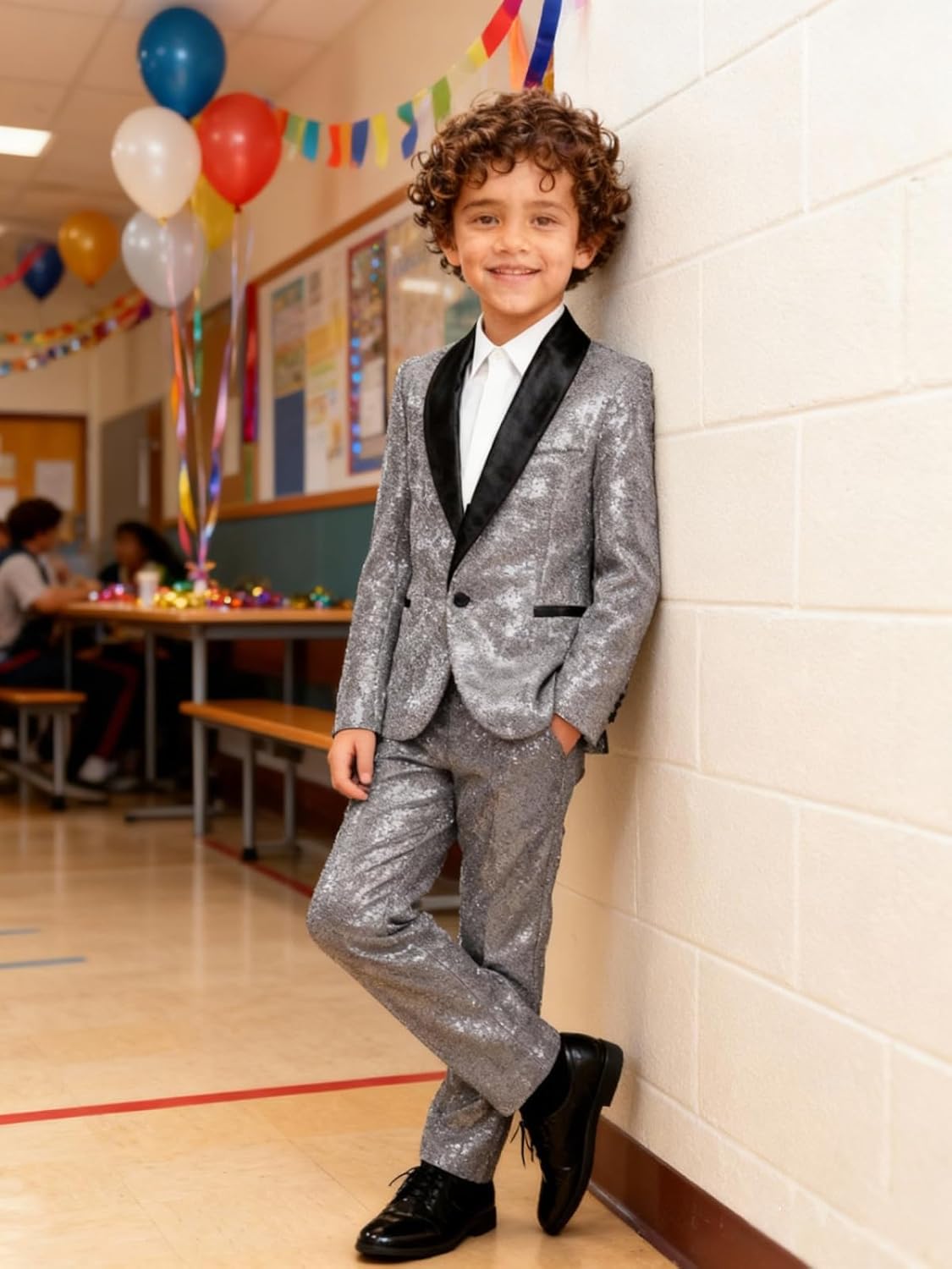 Boys Suit Tuxedo Sparkling Sequin Slim Fit Formal Suits for Boy 2 Piece Sequin Dress Clothes Prom Party Dance