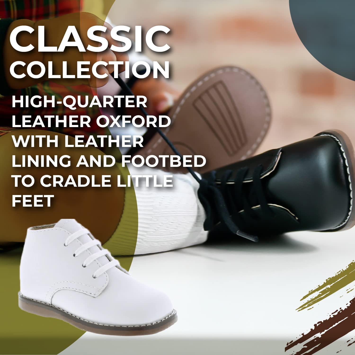 FOOTMATES Todd - Botines de cuero con cordones para niños pequeños y bebés, con puntera ancha y plantillas de ajuste personalizado, suelas que no dejan marcas, para bebés y niños pequeños, de 0 a 4