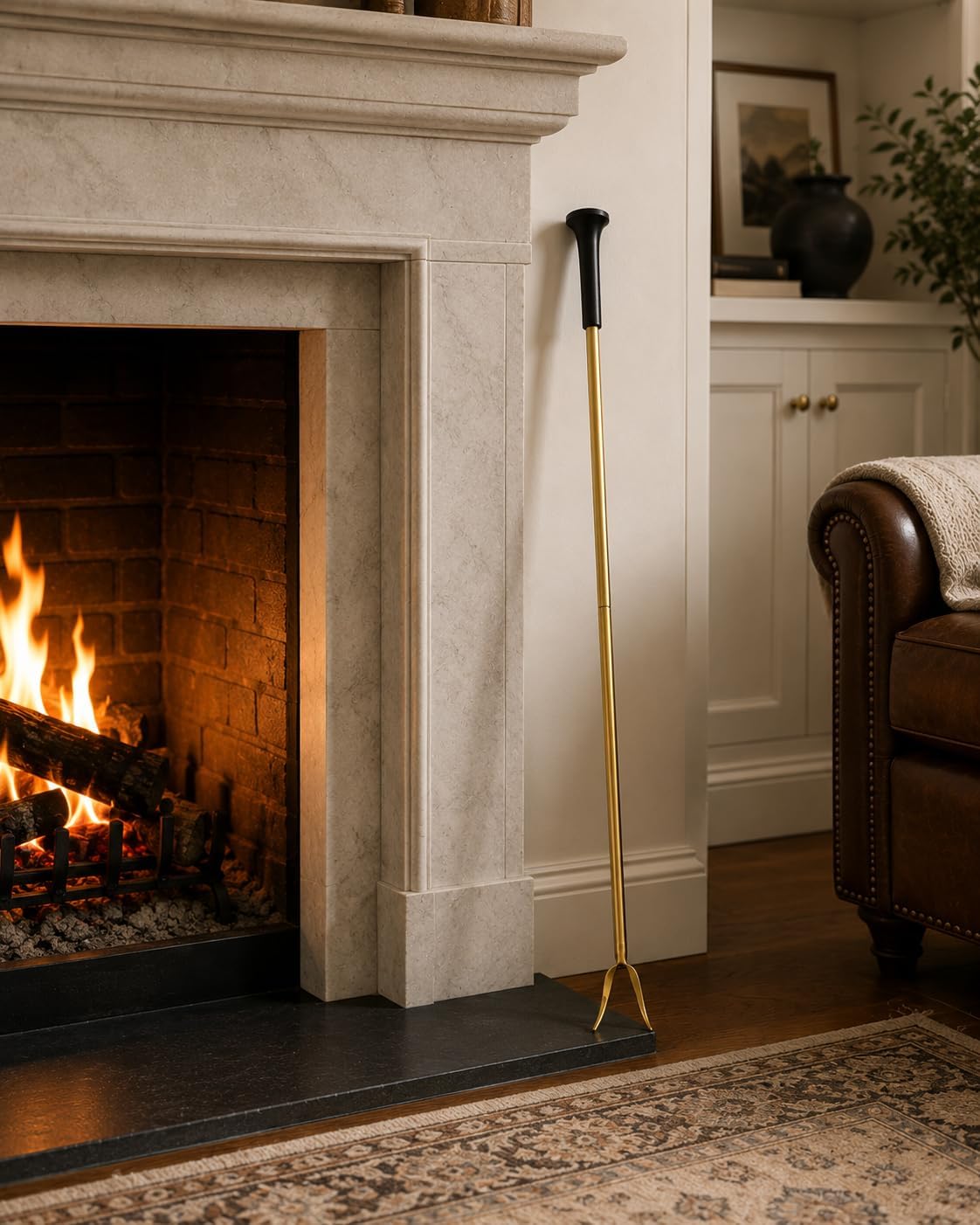 Blow Poke Fireplace Tool 32 Inch with Fire Poker, Handmade Fire Blowing Stick Split Type Compact Fire Starter, Fire Blow Stick Gold, Fire Poker Blower Stick, Fire Blower