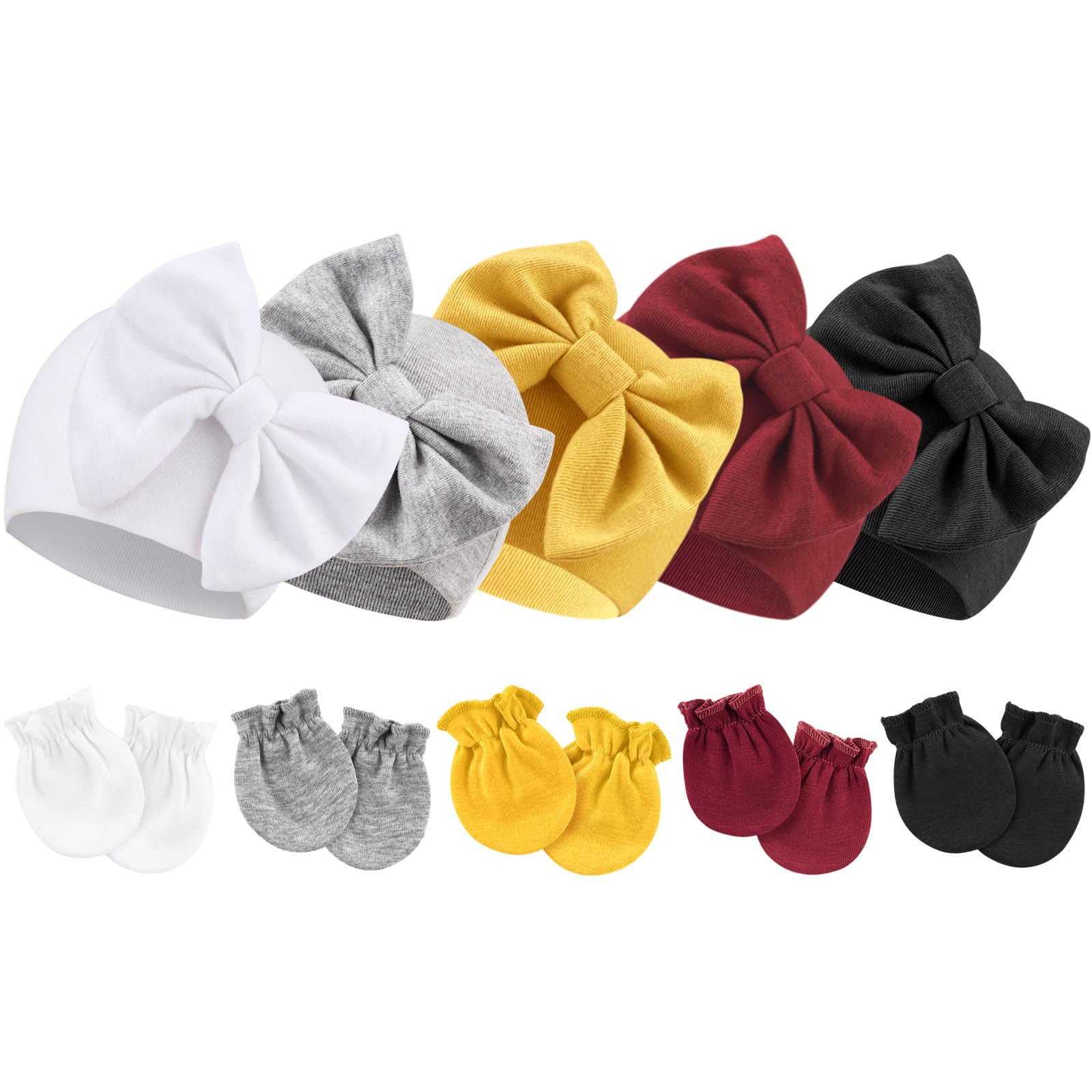 DRESHOW Newborn Baby Girls Hats Mittens Set Hospital Hat Beanie Infant Hats Baby Cotton Gloves No Scratch Mittens 0-6 Months