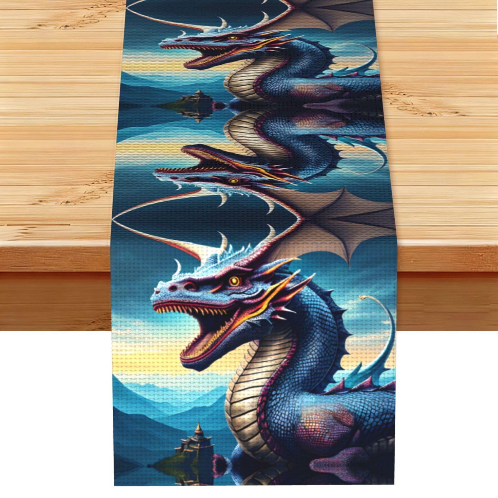 Roaring Dragon Linen Look Table Runner 13x72-Wrinkle Resistant Farmhouse Style for Dining Table Decor