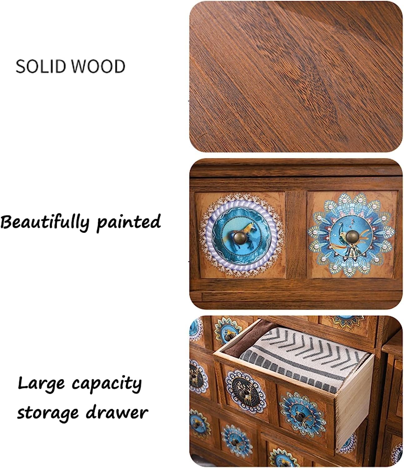 SAyfur ナイトスタンド ヴィンテージ ベッドサイドテーブル 引き出し3