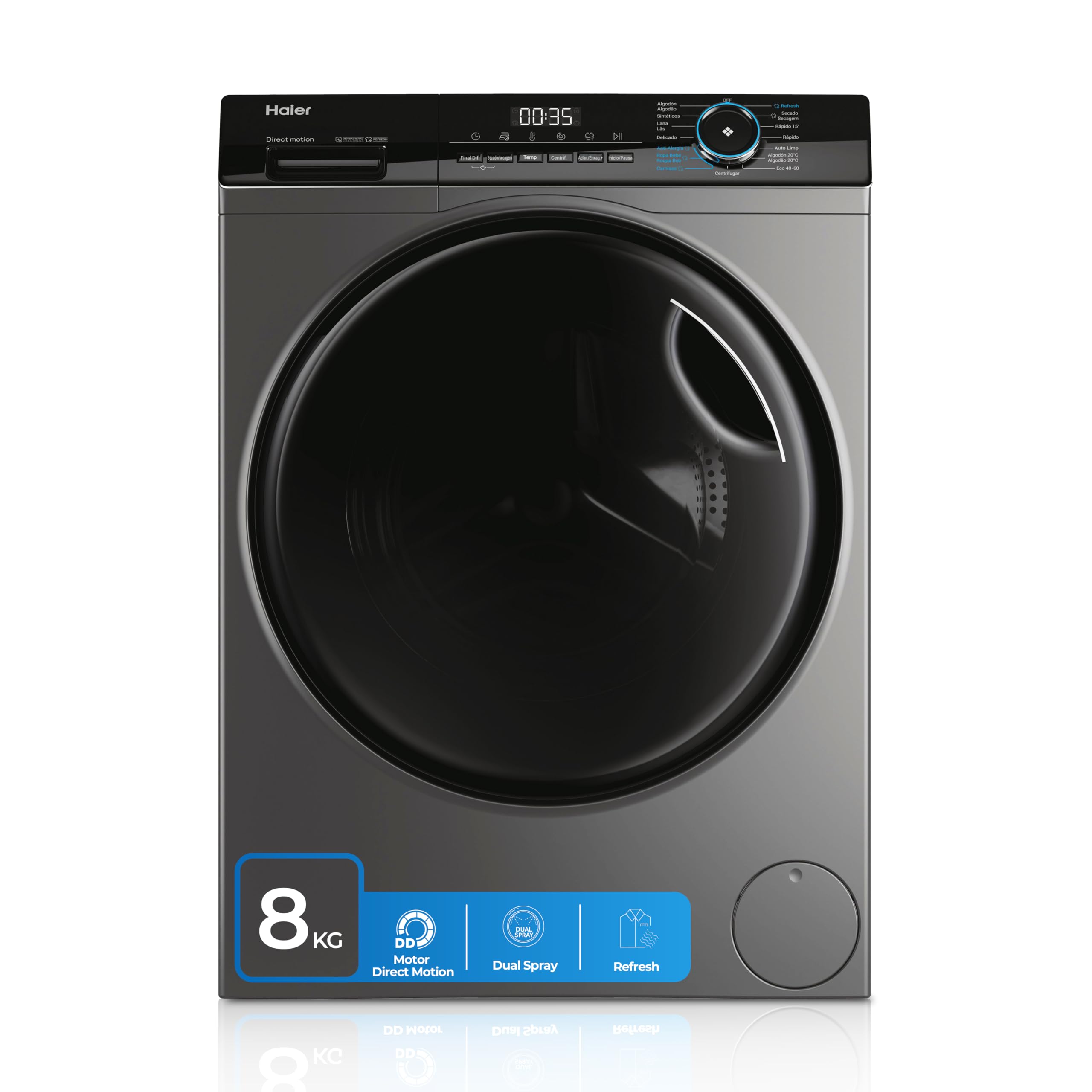 Haier I-Pro Series 3 HWD80B14939S8-IB - Lavadora Secadora, Capacidad 8KG + 5KG, Motor Direct Motion, ABT, Función Vapor, Fin Diferido, Display Digital, 60CM de Ancho, 1400 RPM, 15 Programas, Antracita