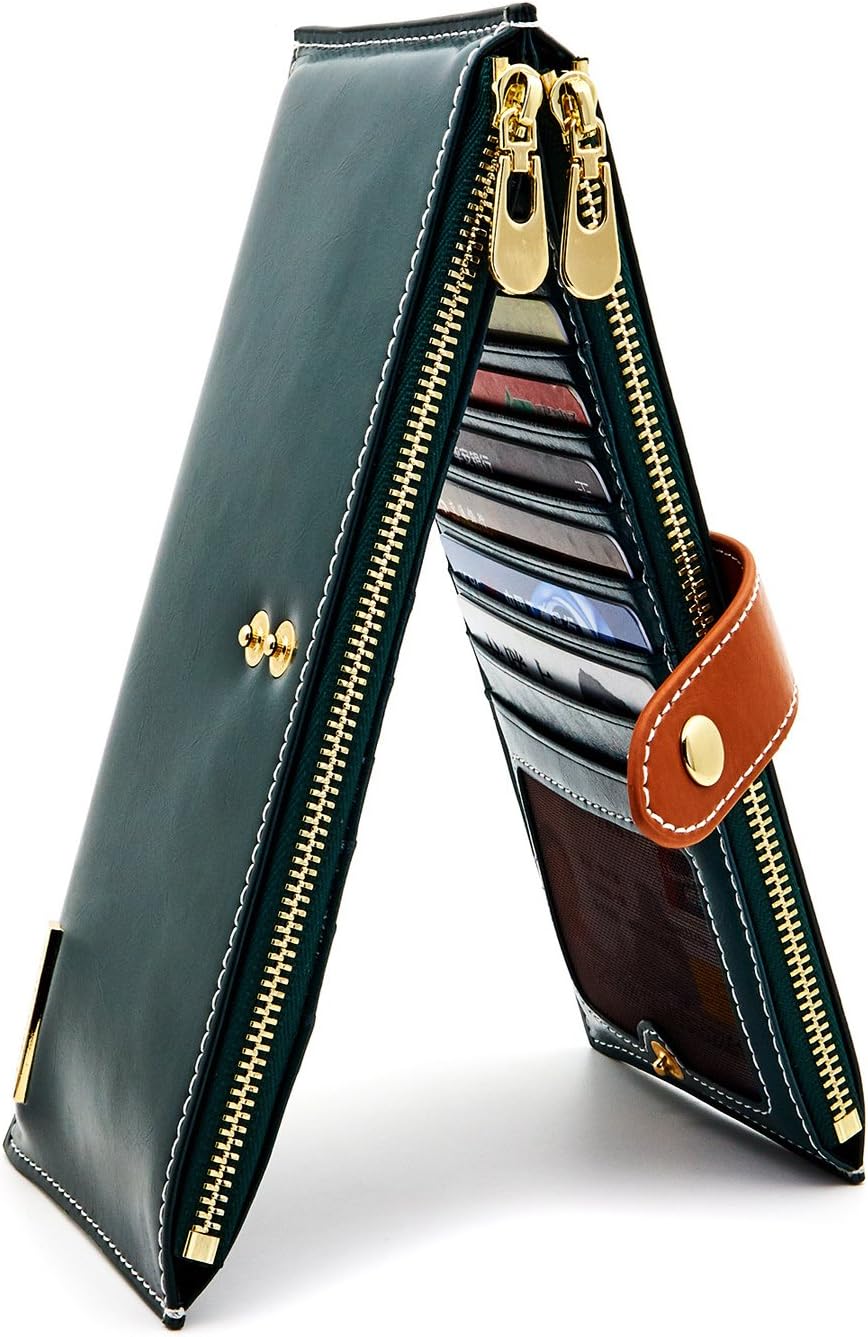 Women's Genuine Leather Wallet RFID Blocking Credit Card Holder Zipper Purse Cell Phone Handbag
