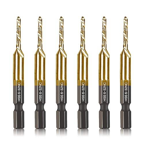 Miniatura 19 de Juego de 6 brocas de combinación de taladrado y roscado de titanio SAE 6-32nc, 8-32nc, 10-32nc, 10-24nc, 12-24nc, 1/4-20nc