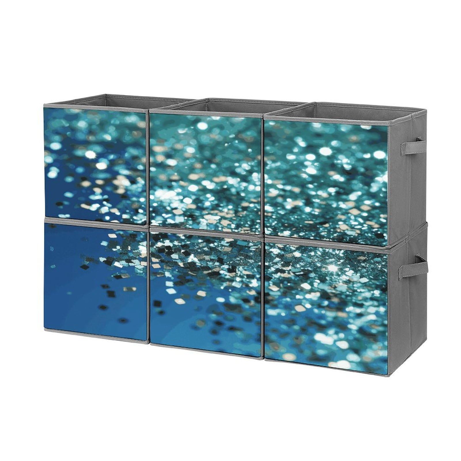 Fekiloot Style Glittered Blue Background Storage Bin For Foldable And Handles,Closet Organizer Of 6-Pack Stackable,Storage Box For Living,Room, Office,Bedroom,Closet