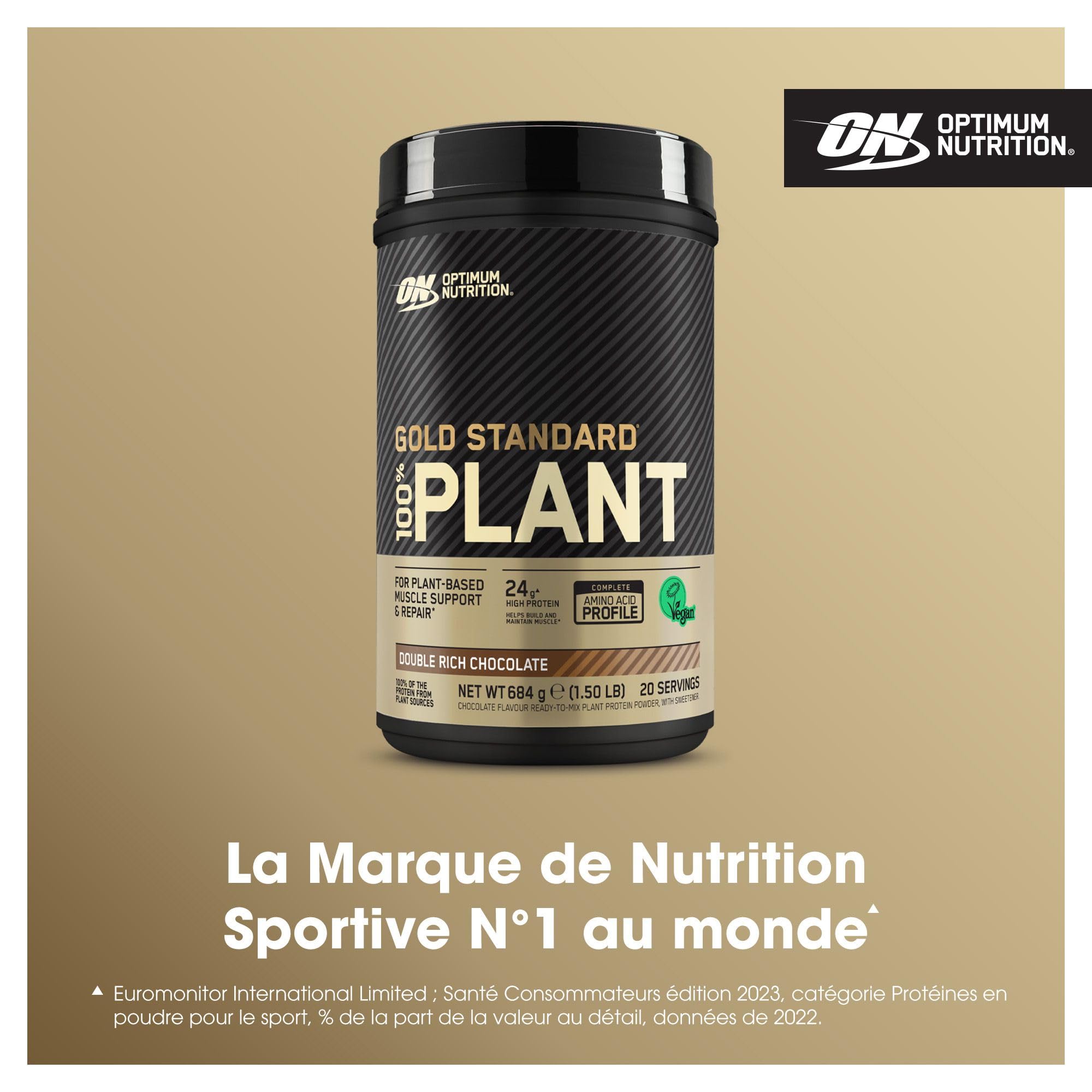 Optimum Nutrition Gold Standard 100% Protéine Végétale, Goût Double Chocolat Riche, 684g, 20 Doses