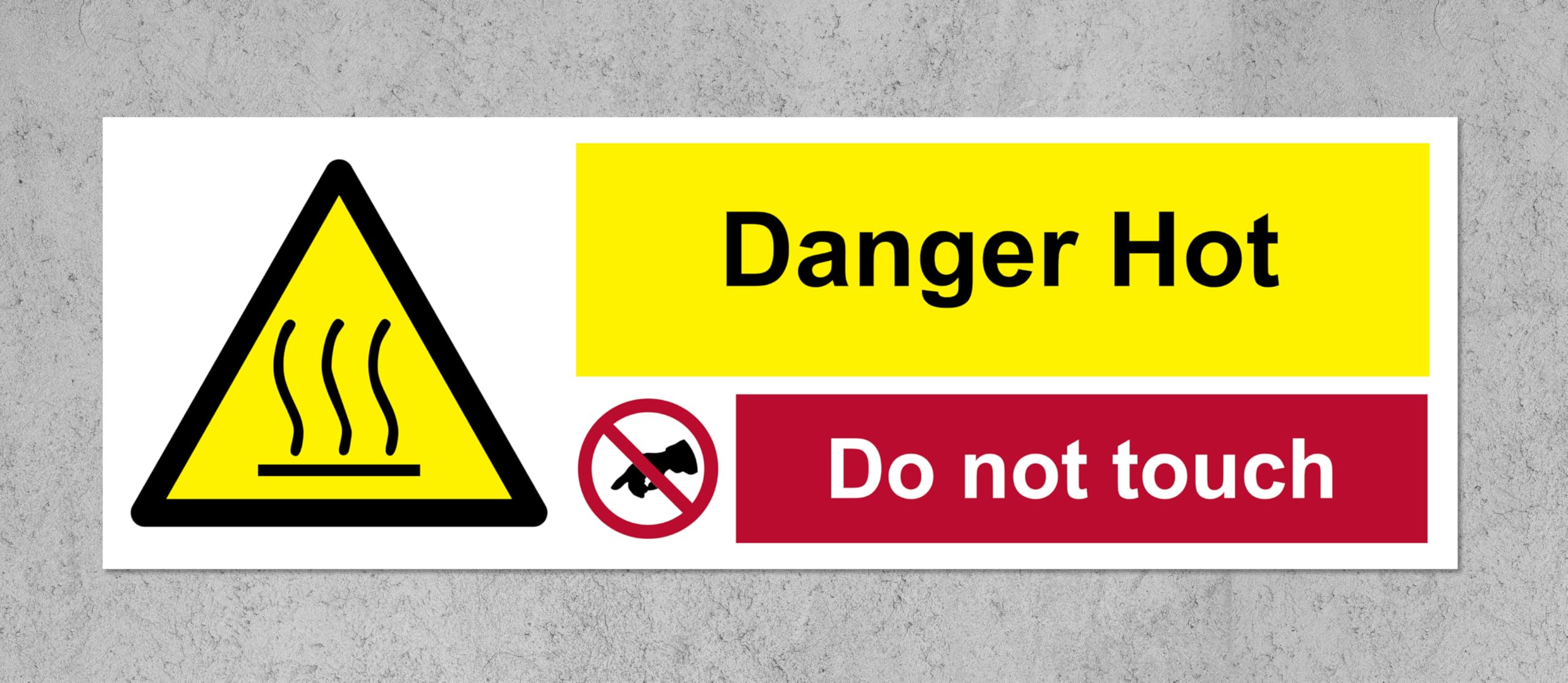 Hot Surface kitchen sign - Danger hot do not touch safety sign - 1.2mm Rigid plastic 150mm x 50mm