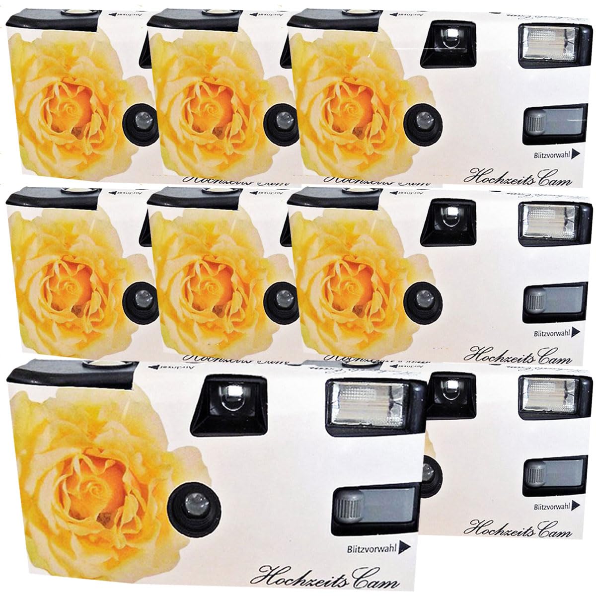 PORST Einwegkamera Edition gelbe Hochzeitsrose 8er Pack mit Blitz, 27 Aufnahmen