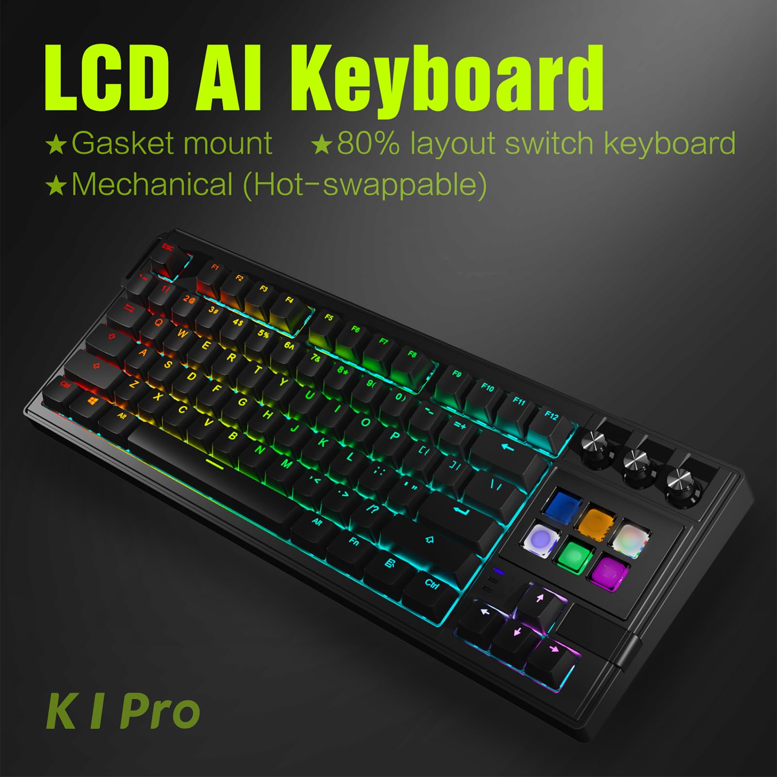 Annadue 78 Klawiszy Klawiatura Mechaniczna z Podświetleniem RGB, Czerwone Przełączniki z możliwością Wymiany Podczas Pracy, Konfigurowalne Programowalne Pokrętło, Przewodowe Połączenie (BLACK)