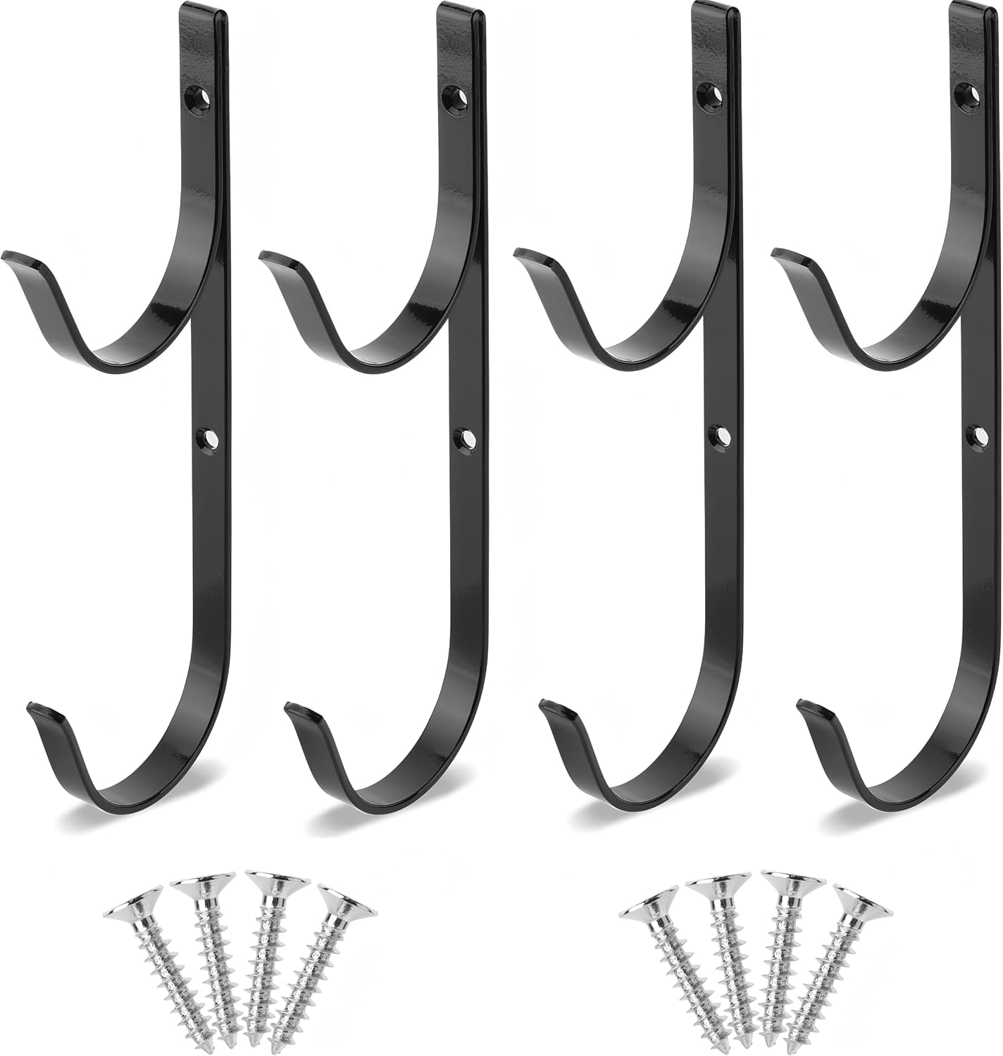 Pool Aluminum Pole Hanger Set, 2-Pack with 4 Hooks Black, for Telescoping Poles, Leaf Rakes, Skimmers, Nets, Brushes, Vacuum Hoses