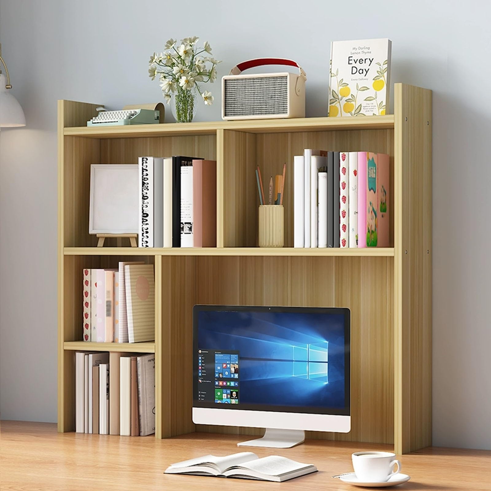 CWCQGH Dorm Room Desk Organizer - Teacher's Computer Table with Cubbies, Home Office Storage Solution, Stylish Bedroom Desk Shelf for Maximum Space Efficiency,Yellow-80cm/31.5in