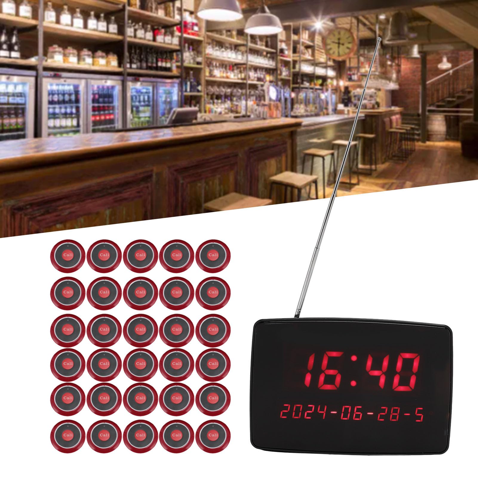 Bezprzewodowy System Przywoławczy, Bezprzewodowy System Pagera 30 Przycisków Wywołania 1 Odbiornik z Wyświetlaczem, dla Domu, Hoteli, Barów, Restauracji, Fabryk, Kawiarni