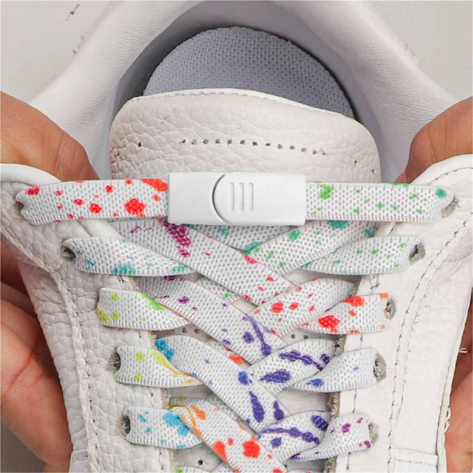 4 pares de cordones con hebilla magnética sin, estampado tinta salpicada, planos y elásticos, for zapatillas deporte for niños adultos Para Zapatillas Deportivas