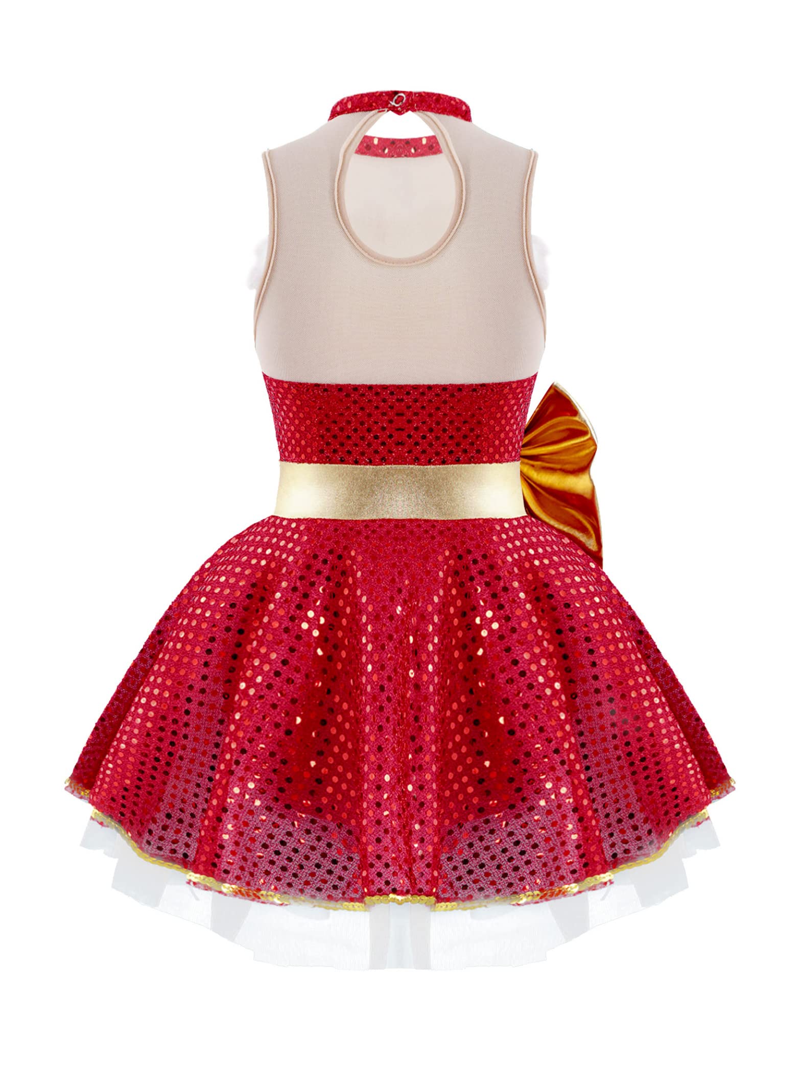 Daenrui Kids Girls Sleeveless Sequins Dance Tutu Dress Leotard Figure Skating Dress Festival Christmas Costume Sequins 6 Years