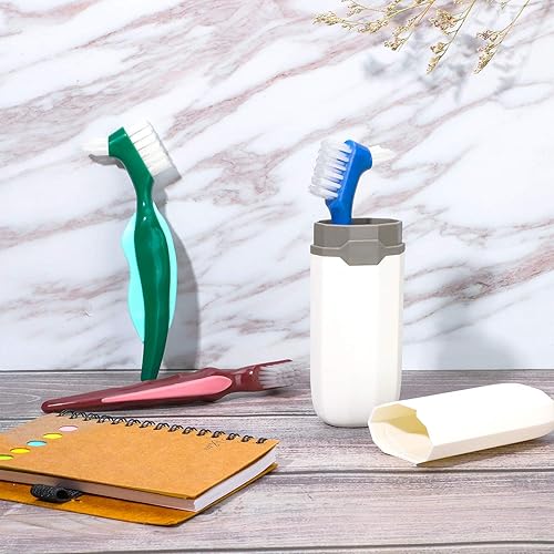 Miniatura 5 de WILLBOND 6 cepillos de dentadura postiza, cepillo retenedor de limpieza de dentaduras duras con estuche de transporte blanco para limpieza de