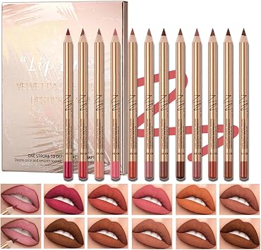 12 Colors Lip Liner & Gloss Set, High Pigmented Creamy Lip Liner