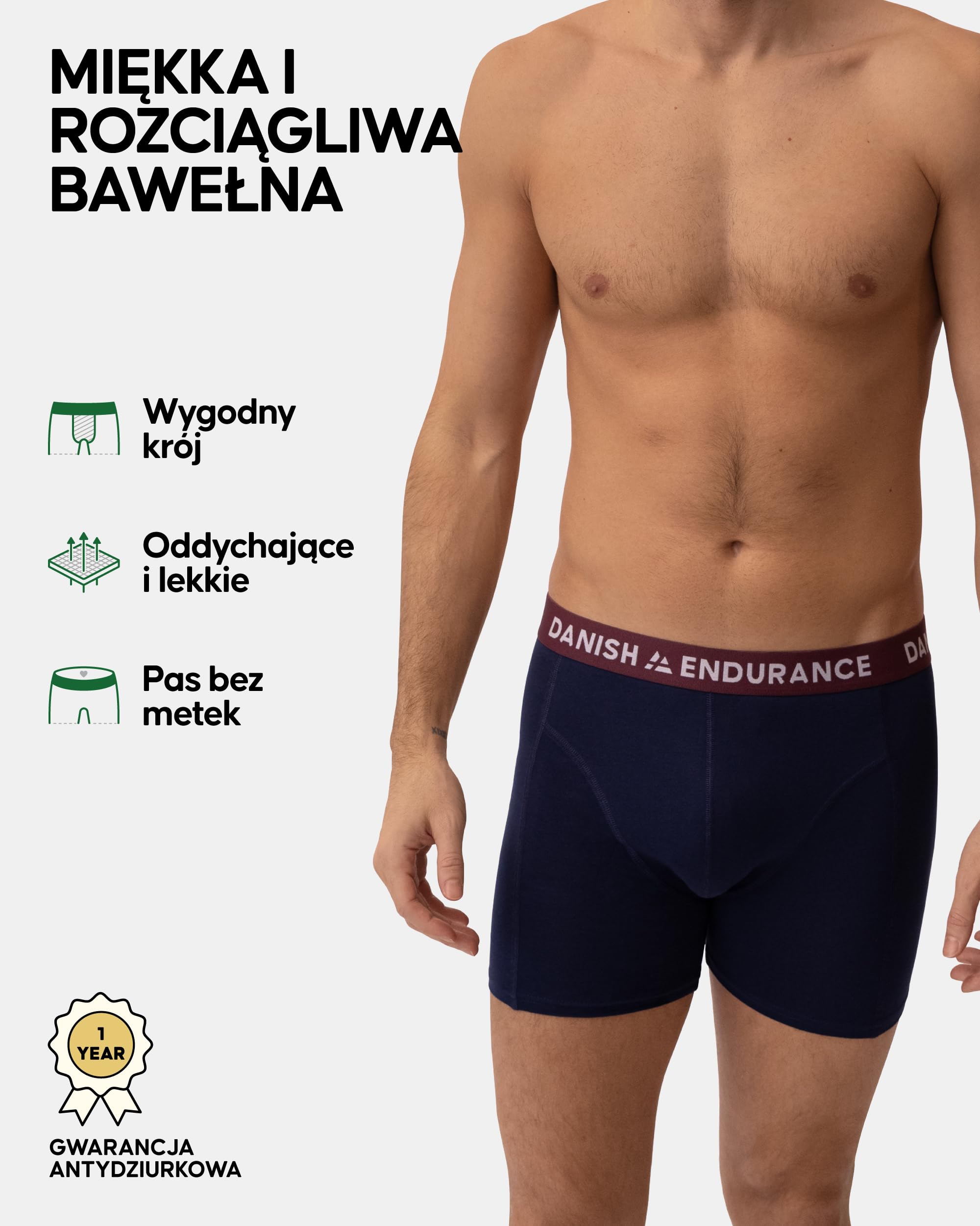 DANISH ENDURANCE Męskie Bokserki, Bokserki dla Mężczyzn, Bawełna, Bielizna Męska o Klasycznym Kroju, z Rozporkiem lub Bez, 6-Pak lub 10-Pak