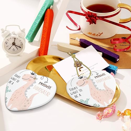 Miniatura 3 de Dinosaurio rosa princesa adornos de Navidad corazón cerámica árbol de Navidad adornos colgantes adornos de Navidad personalizados adornos de Navidad