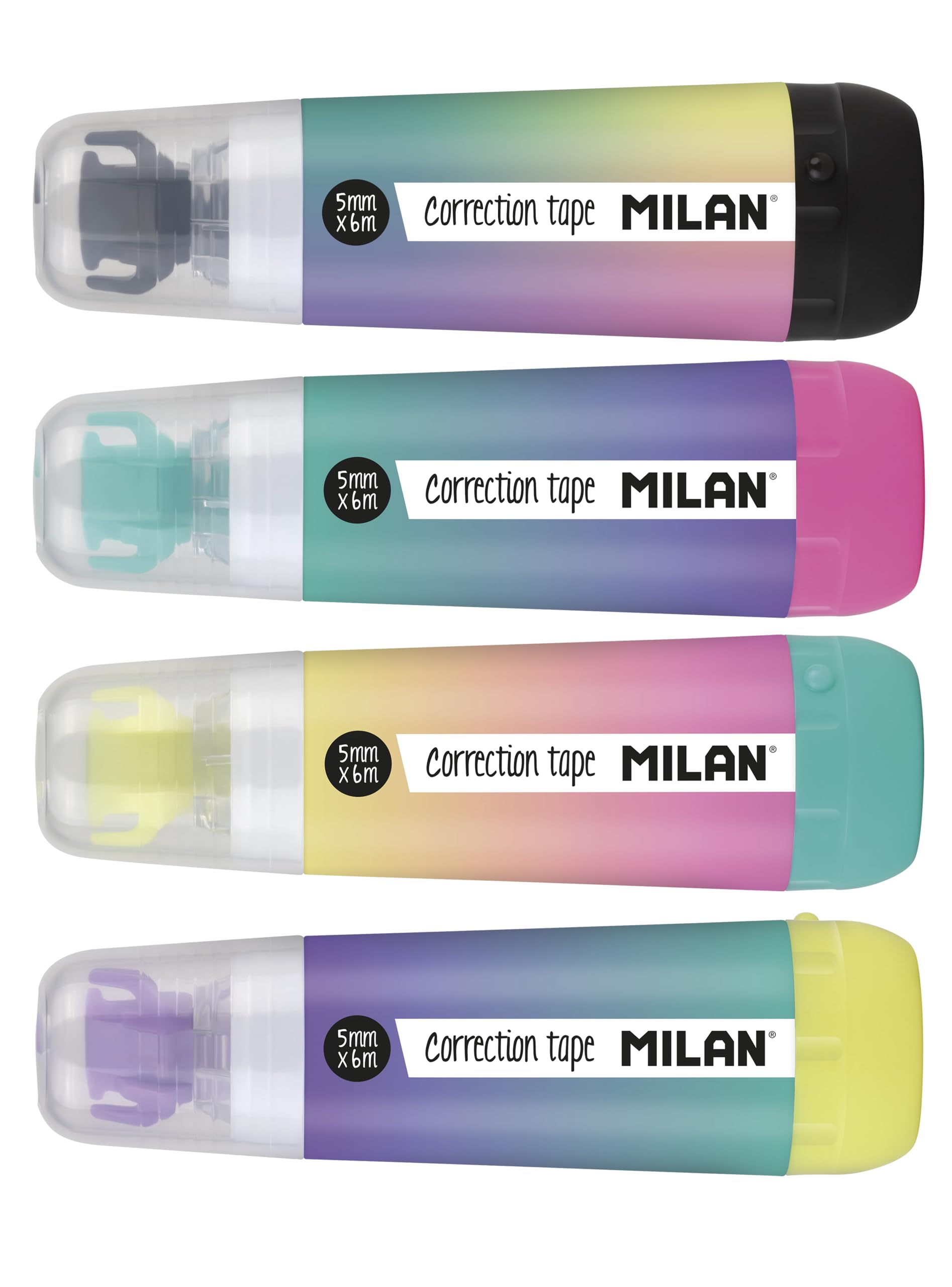 MILAN® Cubo expositor 40 cintas correctoras cilíndricas 5 mm x 6 m serie Sunset