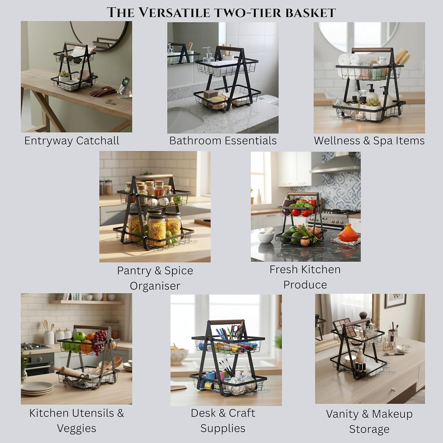 Fruit Basket 2-Tier Fruit & Vegetable Basket for Dining Table, Centre Table , Metal Fruit Bowl , Vegetables Storage Organizer Holder I Multi-Purpose Basket for Kitchen & Home