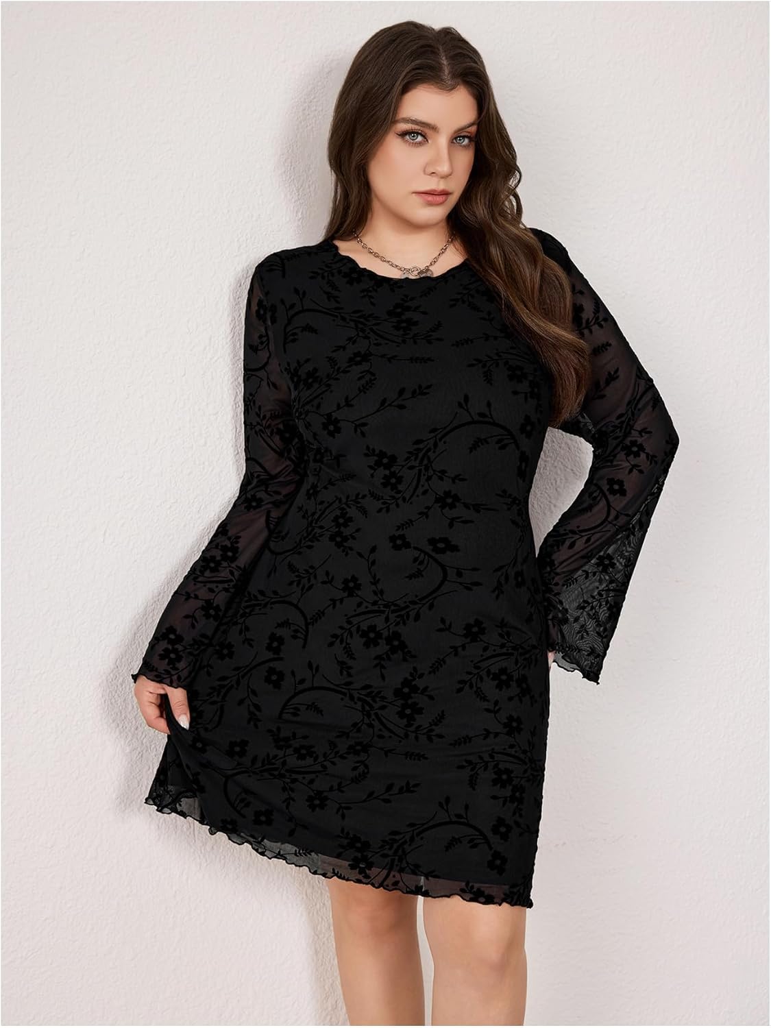 Women's Y2k Plus Size Floral Gothic Dresses Grunge Mesh Bell Long Sleeve A Line Going Out Dress - Image 5