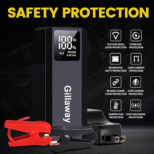 Miniatura 4 de Arrancador de batería de coche 017 6000A (para todo gas o hasta 12L Diesel), batería de arranque de hasta 100 arranques, pantalla completa y luz