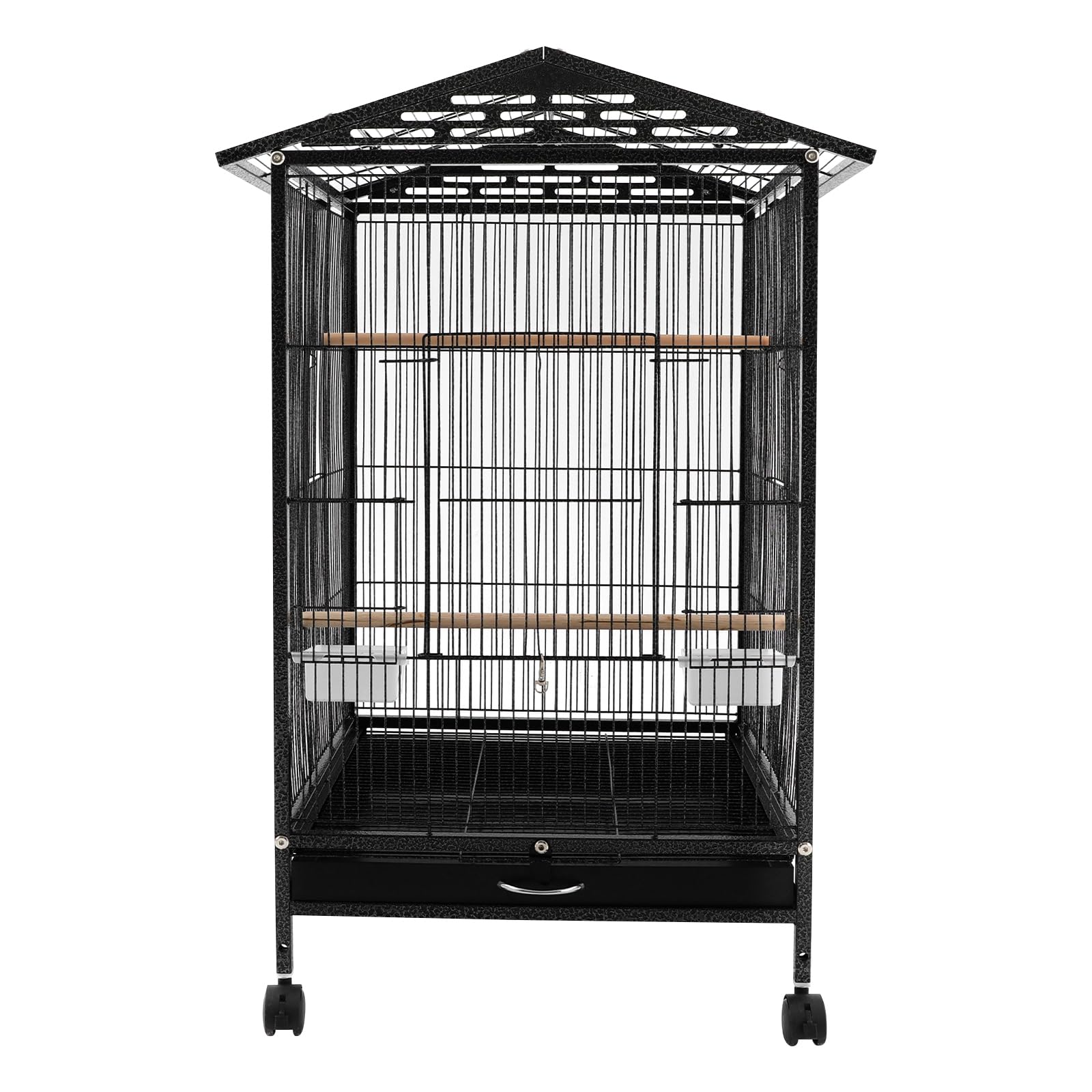 jaula grande independiente para pájaros, aviario con 4 ruedas, jaula para pájaros con bandeja para suciedad, barras de percha, jaulas de hierro para pájaros, jaula para periquitos, negro