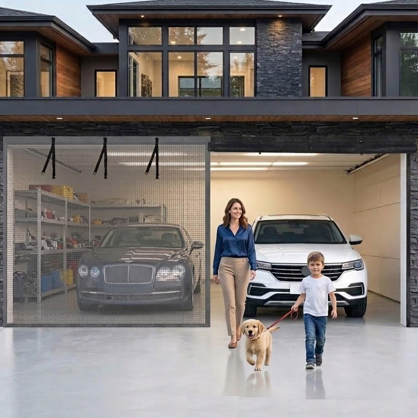 Rideau maille en fibre de verre magnétique avec fermeture automatique pour garage 488x244cm