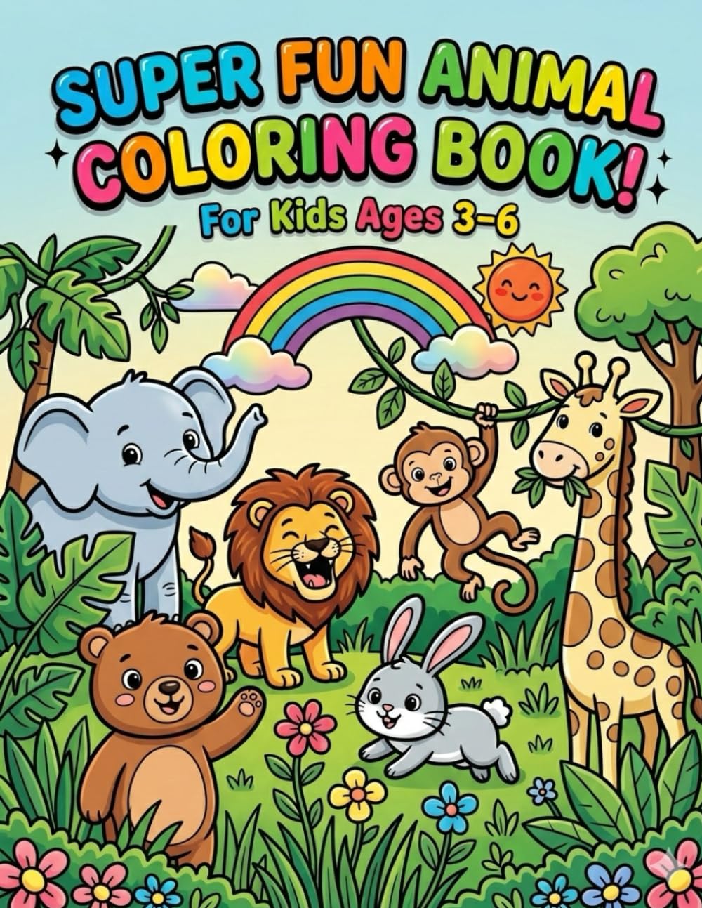 ANIMAL SAFARI COLOURING BOOK: Animal Illustrations for Toddlers and Kids Ages 3-6