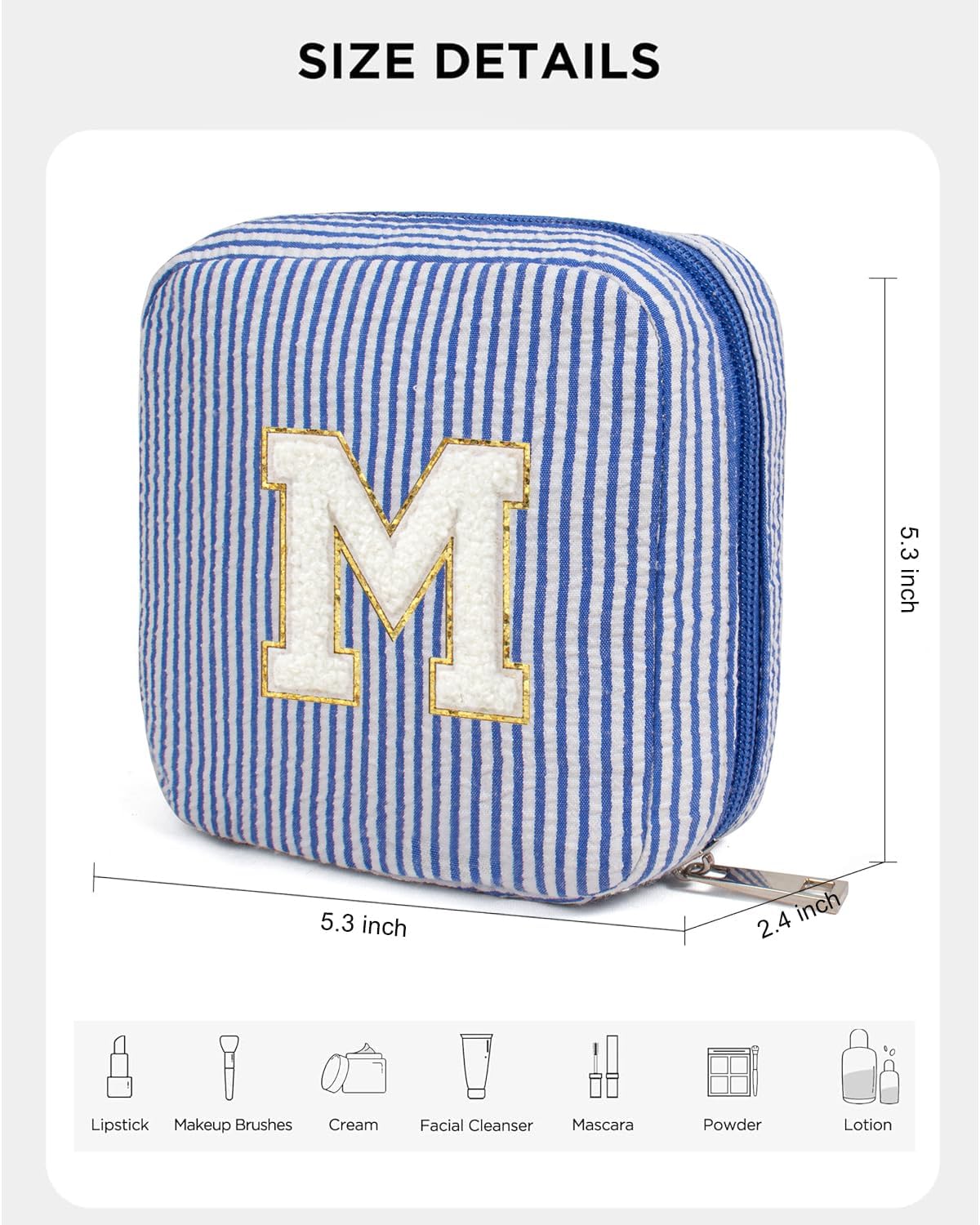 KOTORA Personalized Birthday Gifts for Women Teacher, Initial Cute Cosmetic Makeup Bag Pouch Case Travel Toiletry Make Up Bag for Women Wife Gifts Idea (Blue, M) - Image 2