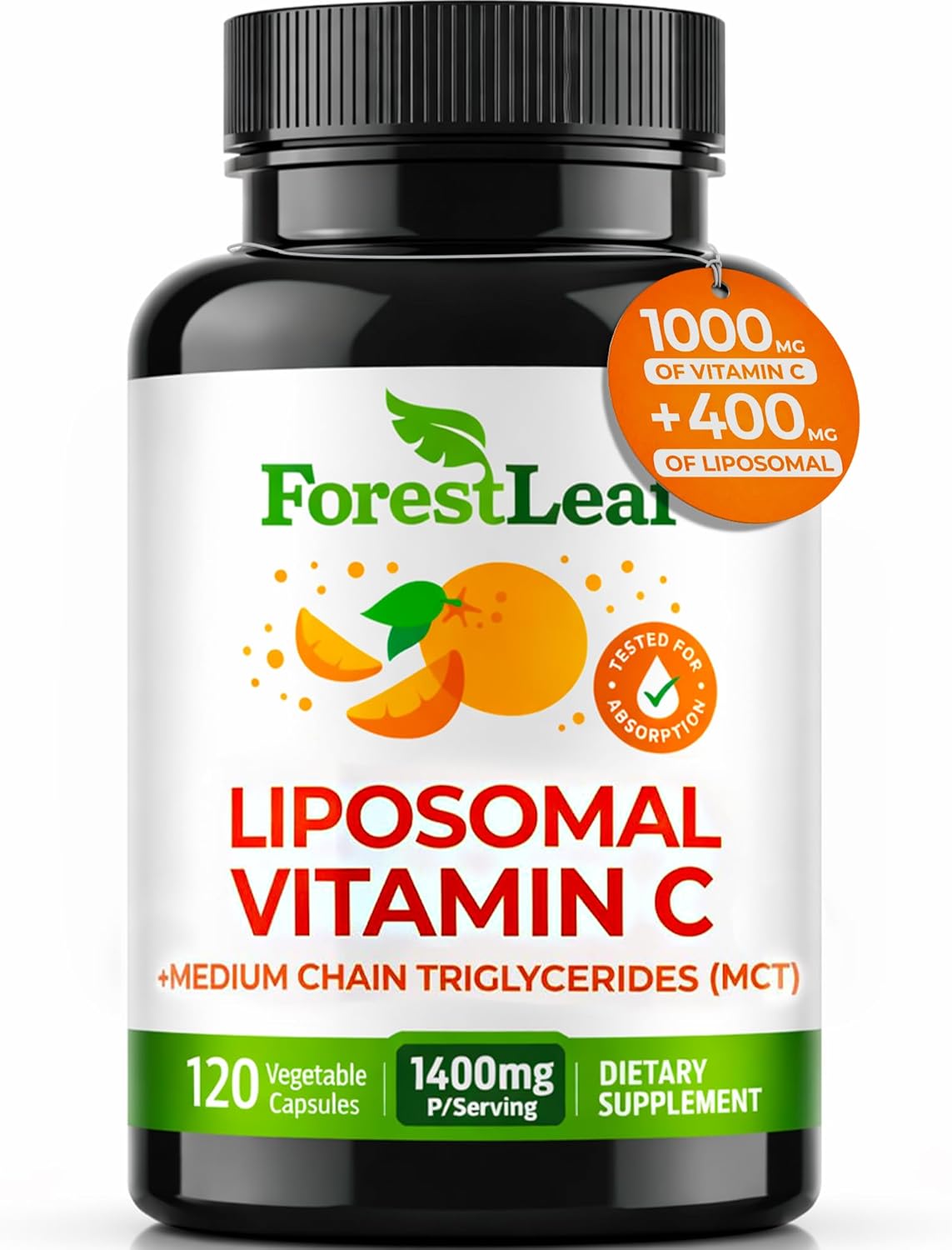 ForestLeaf Liposomal Vitamin C 1400mg Capsules | High Dose Vitamin C Liposomal Supplement w Coconut Oil Fatty Acids | Fast Absorption | Immune Support, Antioxidant, Collagen Production | 240 Vegan Cap