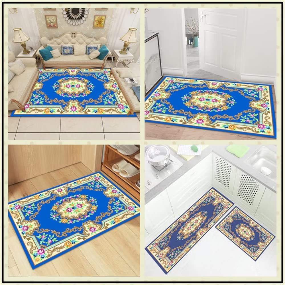 Tapis table basse vintage blue print design moquette intérieure